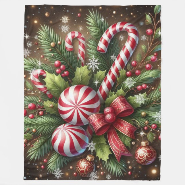 Klassischer Candy Cane/Pfefferminz Weihnachtsgrün Fleecedecke (Vorderseite)