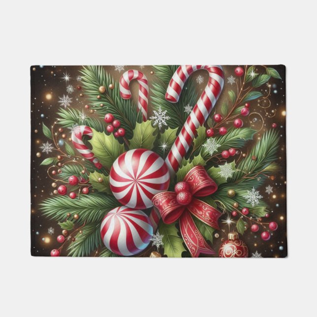 Klassischer Candy Cane/Pfefferminz Weihnachtsgrün Fußmatte (Vorderseite)