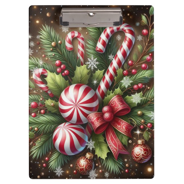 Klassischer Candy Cane/Pfefferminz Weihnachtsgrün Klemmbrett (Vorderseite)