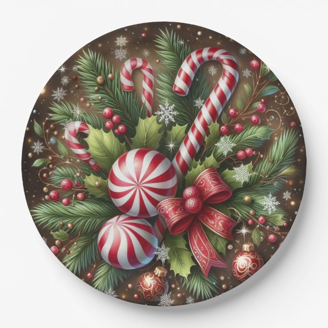 Klassischer Candy Cane/Pfefferminz Weihnachtsgrün Pappteller (Vorderseite)