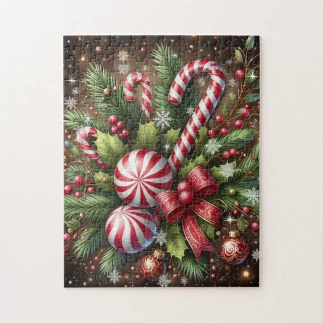 Klassischer Candy Cane/Pfefferminz Weihnachtsgrün Puzzle (Vertikal)