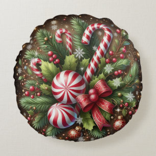 Klassischer Candy Cane/Pfefferminz Weihnachtsgrün Rundes Kissen
