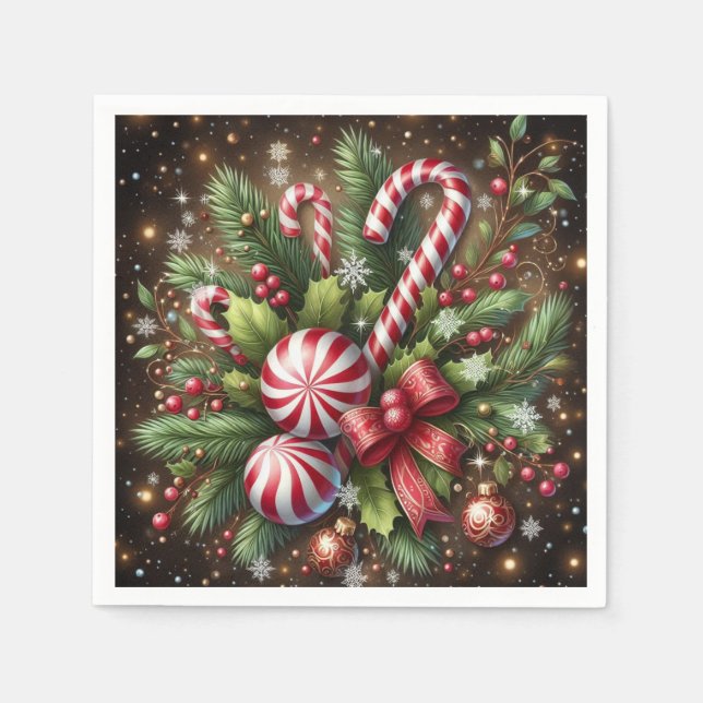 Klassischer Candy Cane/Pfefferminz Weihnachtsgrün Serviette (Vorderseite)
