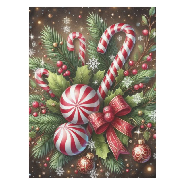 Klassischer Candy Cane/Pfefferminz Weihnachtsgrün Tischdecke (Vorderseite)