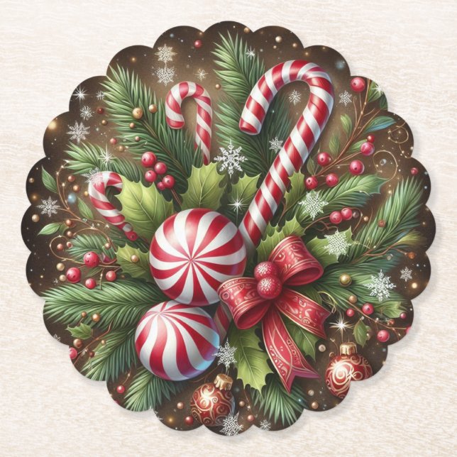 Klassischer Candy Cane/Pfefferminz Weihnachtsgrün Untersetzer (Vorderseite)