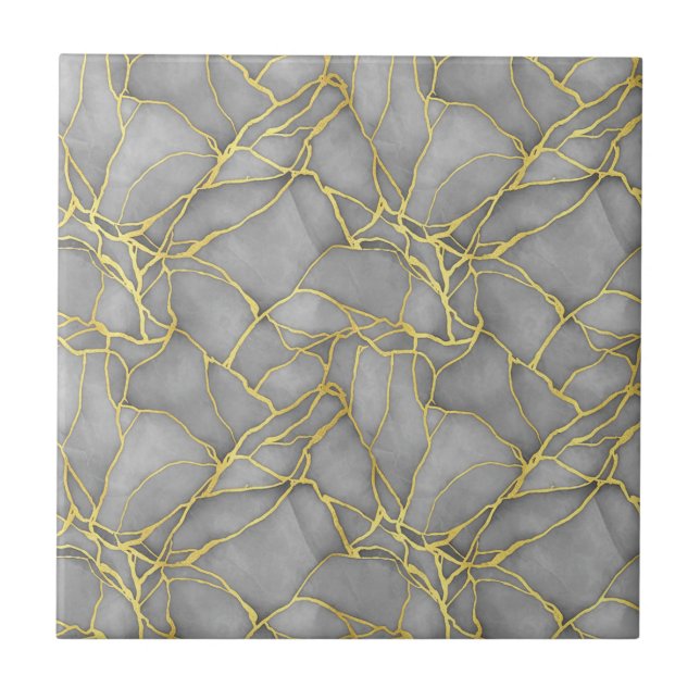 Klassischer Carrara-Goldmarmor Schwarz Silber Fliese (Vorderseite)