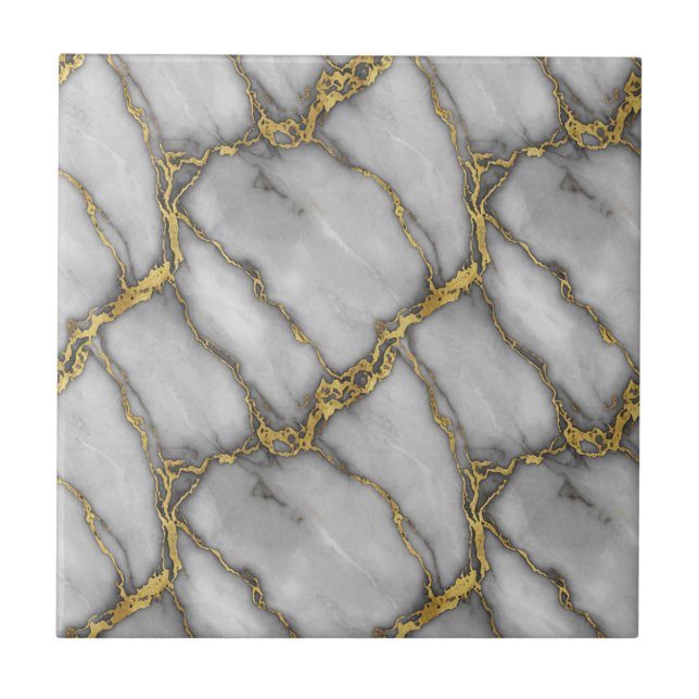 Klassischer Carrara-Goldmarmor Silber Schwarz Pfla Fliese (Vorderseite)