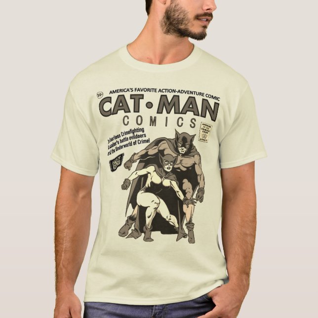 Klassischer Cat-Man-Comic-T - Shirt (Vorderseite)
