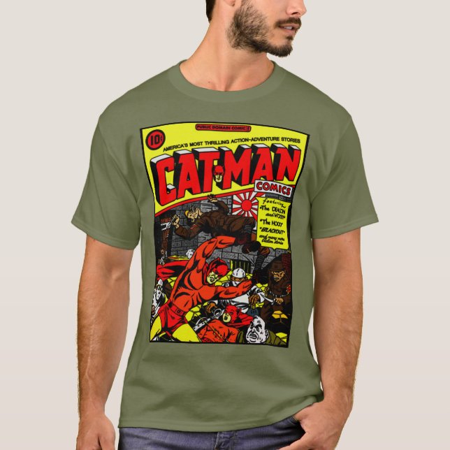 Klassischer Cat-Man-Comic-T - Shirt der 40er Jahre (Vorderseite)