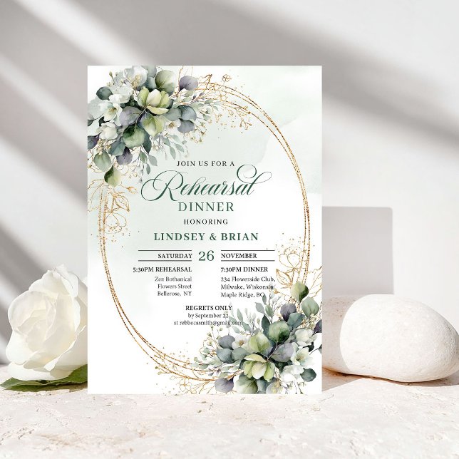 Klassischer Charme Probedinner Eukalyptus Botanika Einladung (Classic Charm Rehearsal Dinner Eucalyptus Botanical)