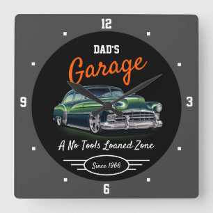 Klassischer Chevy-Autogaragen-Vater-Name Schwarz G Quadratische Wanduhr