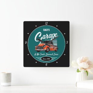 Klassischer Chevy-Truck-Garage Vaters Name Türkis Quadratische Wanduhr