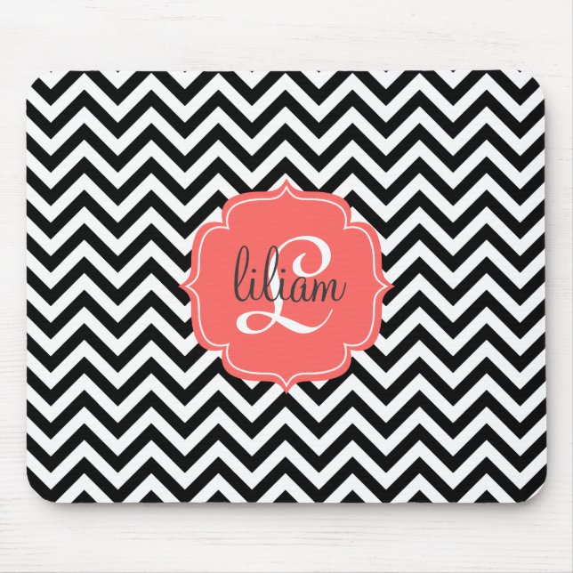 Klassischer Chic schwarz u. weiße Zickzack Mousepad (Vorne)