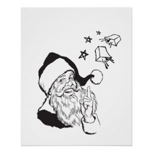 Klassischer Clipart-Weihnachtsmann Schwarz Weiß Re Poster
