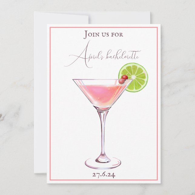 Klassischer Cocktail in Rosa und Auberginen Einladung (Vorderseite)