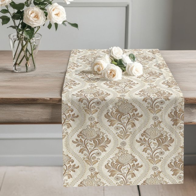 Klassischer Damaskettisch neutraler Viktorianische Großer Tischläufer (Classic Damask Table Runner Neutral Victorian Chic)