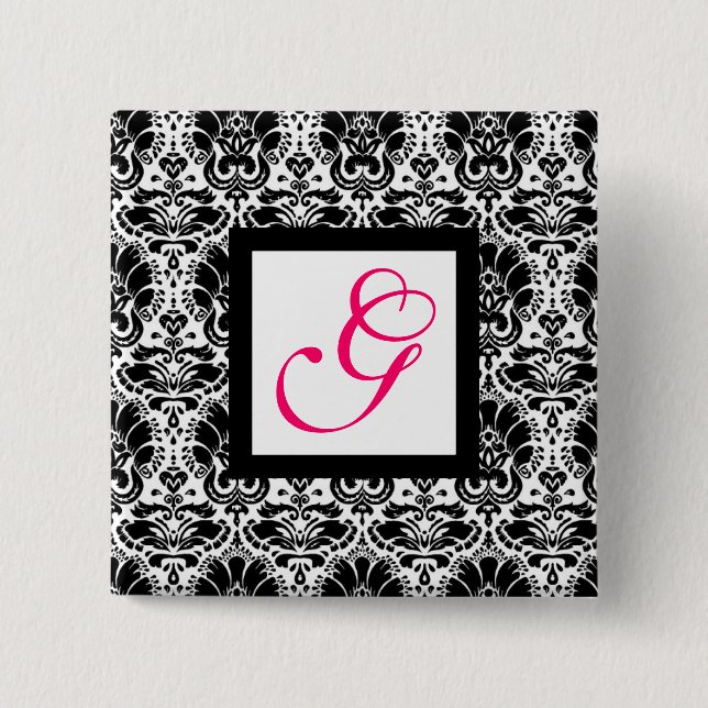 KLASSISCHER DAMAST MONOGRAMM,rosa Fuchsie Button (Vorderseite)