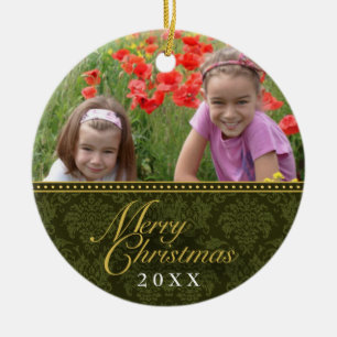 Klassischer Damast-Weihnachts-Foto-Schmuck Keramikornament