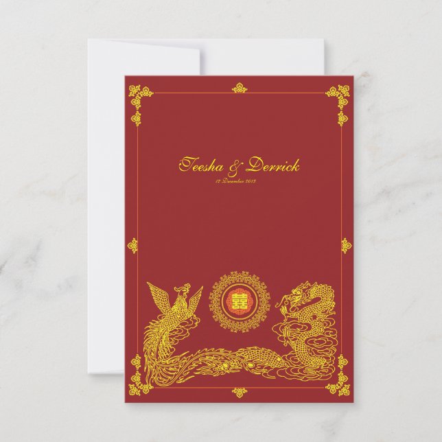 Klassischer Drache Phoenix chinesische Hochzeitsei RSVP Karte (Vorderseite)