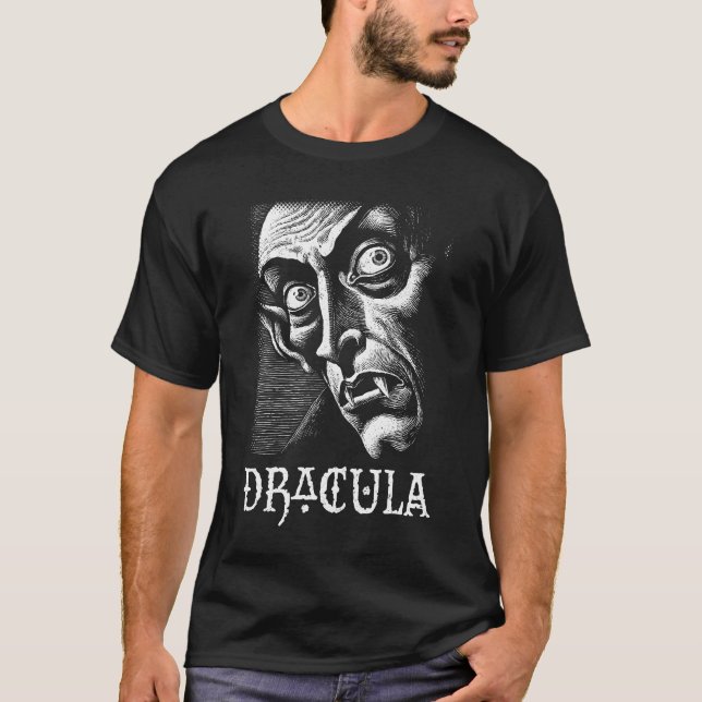 Klassischer Dracula Vintag Gothic Vampire Hallowee T-Shirt (Vorderseite)