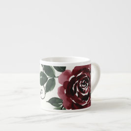 Klassischer dunkelroter Rosen-Blumen-Keramik-Spezi Espressotasse