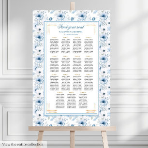 Klassischer Dusty Blue Boho Gold Glitter Sitzplan Poster