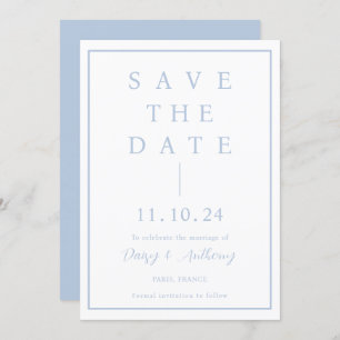 Klassischer Dusty Blue Border   Einfaches Elegant Save The Date