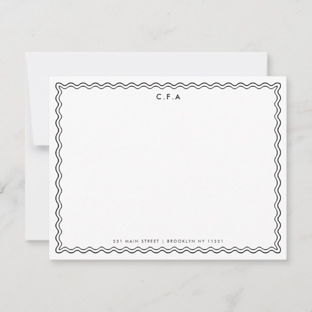 Klassischer einfacher, schick schwarzer 3 Monogram Mitteilungskarte (Vorderseite)