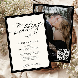 Klassischer eleganter Skript-QR-Code-Foto-Hochzeit Einladung
