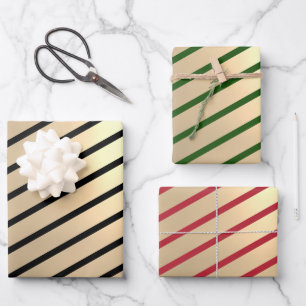 Klassischer Eleganter Weihnachtsgoldstreifen  Geschenkpapier Set