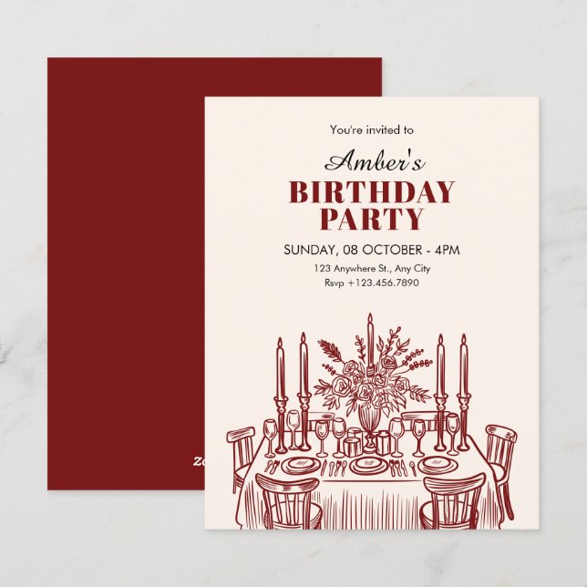 Klassischer Esstisch Geburtstag Einladung (Vorne/Hinten)