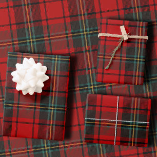 Klassischer Feiertags-Karostoff Stilvolles Roter W Geschenkpapier Set