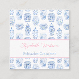 Klassischer Femininrosa und Blauer Ingwer Quadratische Visitenkarte