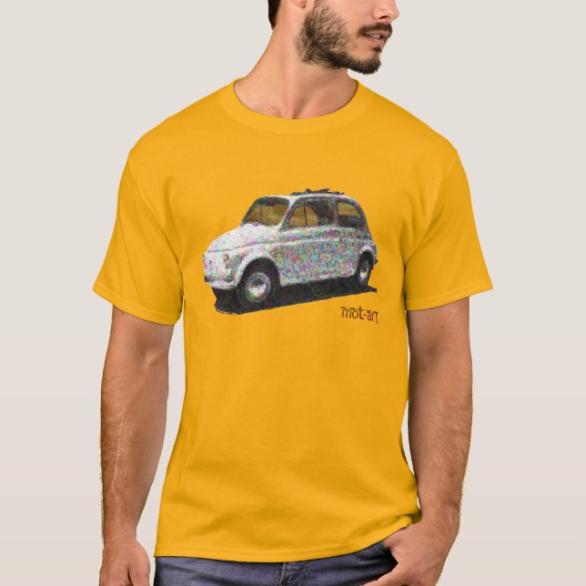 Klassischer Fiat 500 in weiß auf Gold T-Shirt (Vorderseite)