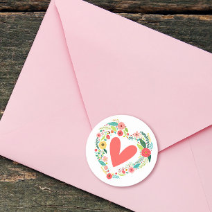 Klassischer floraler Herz-Kranz Runder Aufkleber