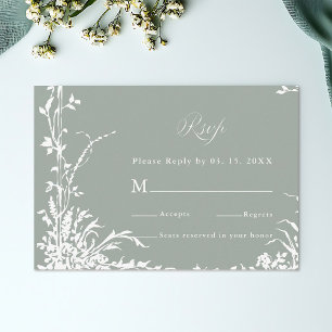 Klassischer floraler Rahmen Hochzeit RSVP Sagegrün Karte