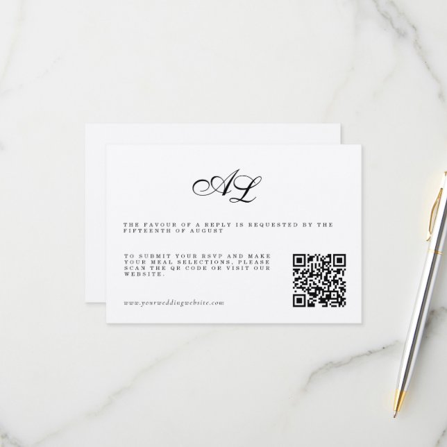 Klassischer formeller Hochzeitstil-RSVP-Karte QR-C RSVP Karte (Vorderseite/Rückseite Beispiel)
