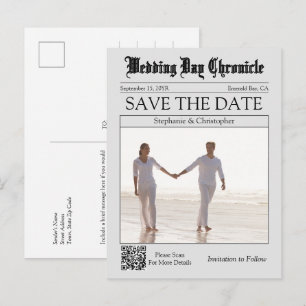 Klassischer Foto-QR-Code-Zeitung Save-the-Date Postkarte