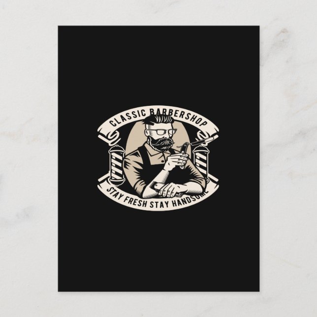 klassischer Friseur bleibe frisch bleibe schön Postkarte (Vorderseite)
