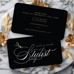 Klassischer Friseur Kalligrafie Gold Schere Visitenkarte