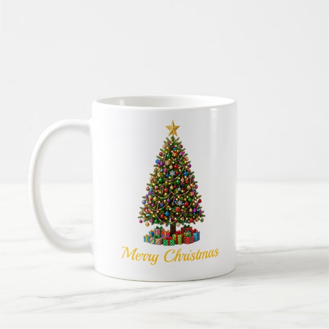 Klassischer Frohe Weihnachten Baum Kaffeebecher Kaffeetasse (Links)