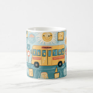 klassischer gelber Schulbus voller glücklicher Kin Kaffeetasse