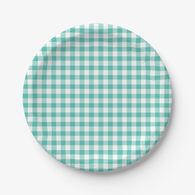 Klassischer Gingham Bluegrass Grün Pappteller (Vorderseite)