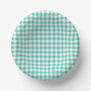 Klassischer Gingham Bluegrass Grün Pappteller