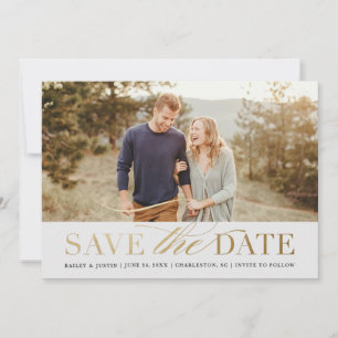 Klassischer Gold-Foto-Save-the-Date Einladung