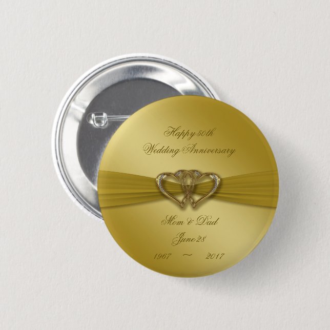 Klassischer goldener 50. Hochzeitstag-Knopf Button (Vorne & Hinten)
