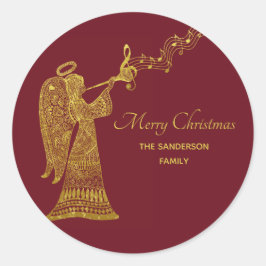 Klassischer Goldener Engel mit Musik Runder Aufkleber