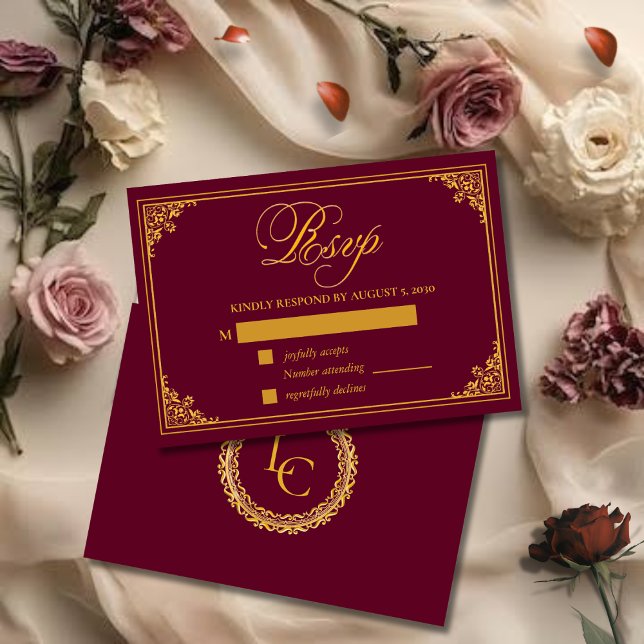Klassischer Goldrahmen Royal Monogram Hochzeit RSVP Karte (Von Creator hochgeladen)
