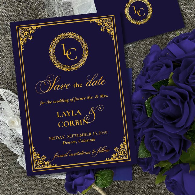 Klassischer Goldrahmen Royal Monogram Hochzeit Save The Date (Von Creator hochgeladen)