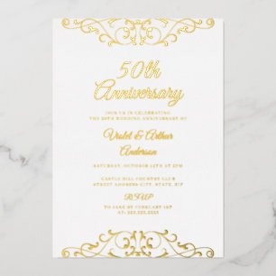 Klassischer Goldstrudel zum 50. Hochzeitstag Folieneinladung